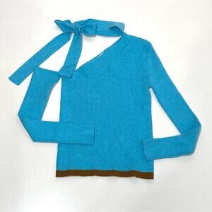 Andersson Bell Conny Scarf Neck Tight Knit Top One Shoulder Blue L